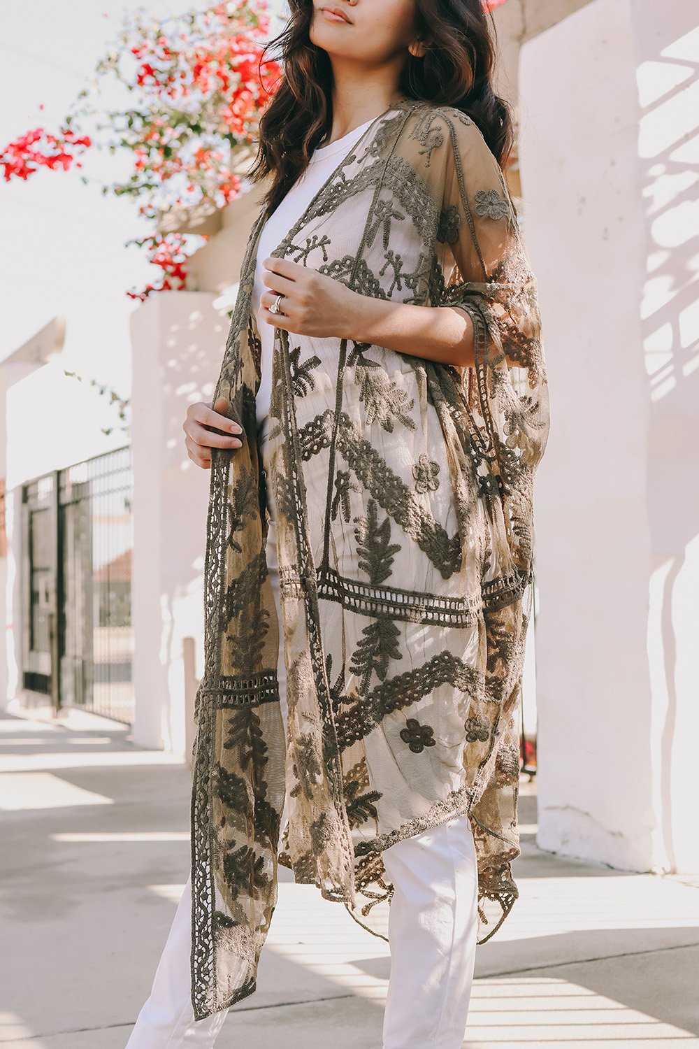 Embroidered Mesh Leaf Kimono - NeoKira Unlimited
