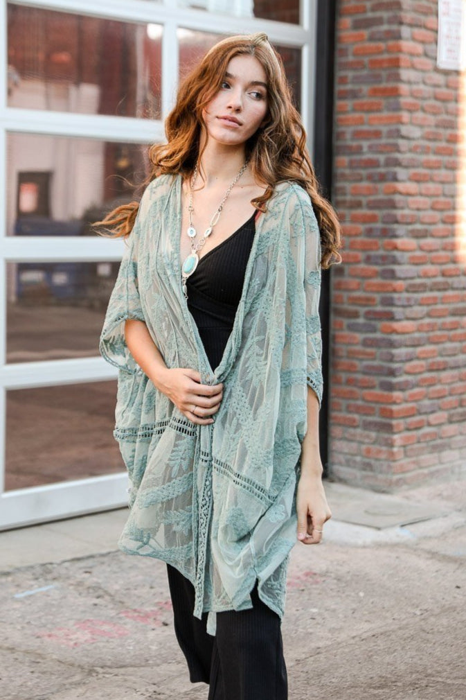 Embroidered Mesh Leaf Kimono - NeoKira Unlimited