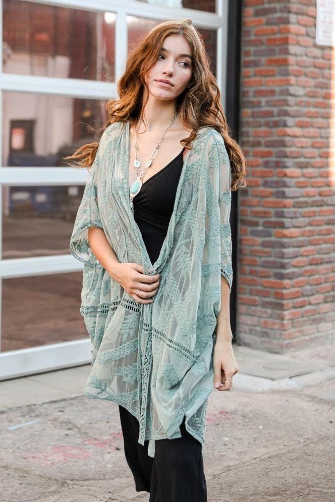 Embroidered Mesh Leaf Kimono - NeoKira Unlimited