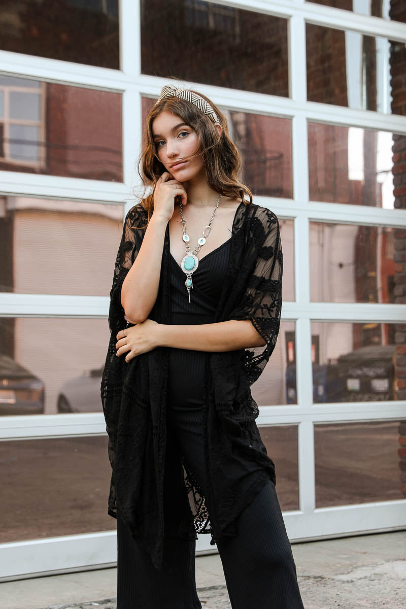 Embroidered Mesh Leaf Kimono Kimono Leto Collection   