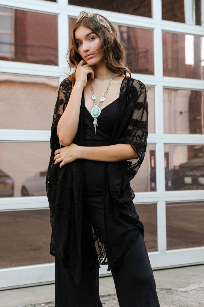 Embroidered Mesh Leaf Kimono - NeoKira Unlimited