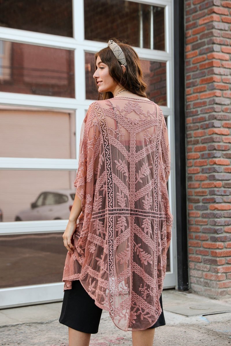 Embroidered Mesh Leaf Kimono Kimono Leto Collection   