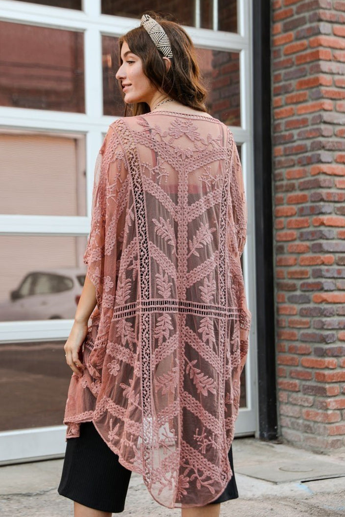 Embroidered Mesh Leaf Kimono - NeoKira Unlimited