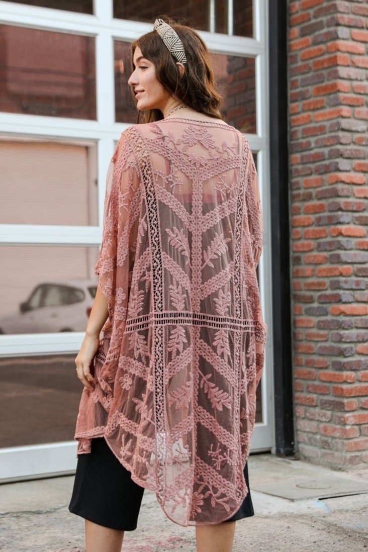 Embroidered Mesh Leaf Kimono - NeoKira Unlimited