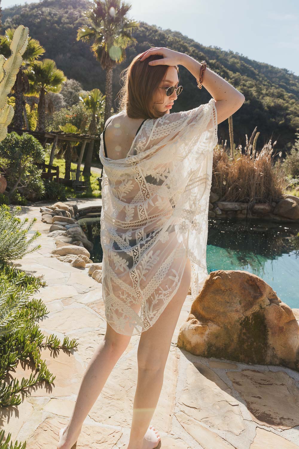 Embroidered Mesh Leaf Kimono