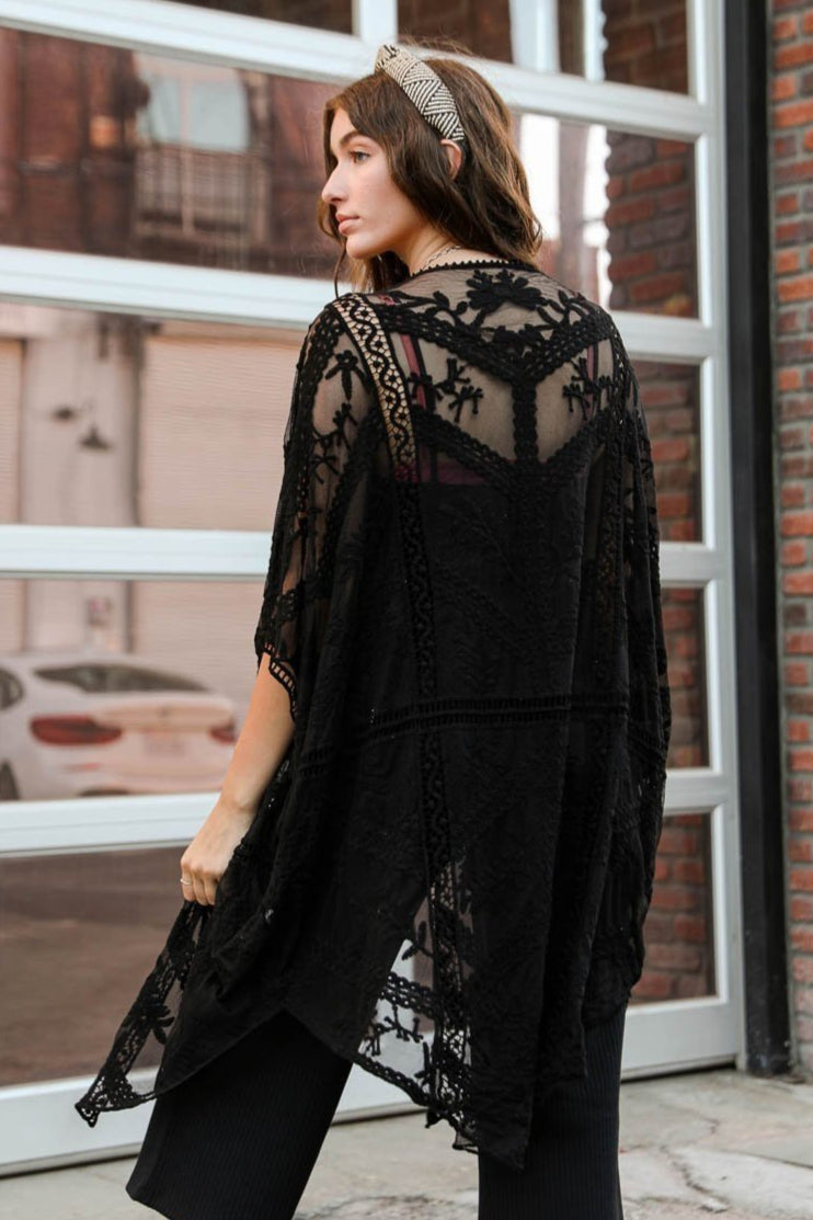 Embroidered Mesh Leaf Kimono - NeoKira Unlimited