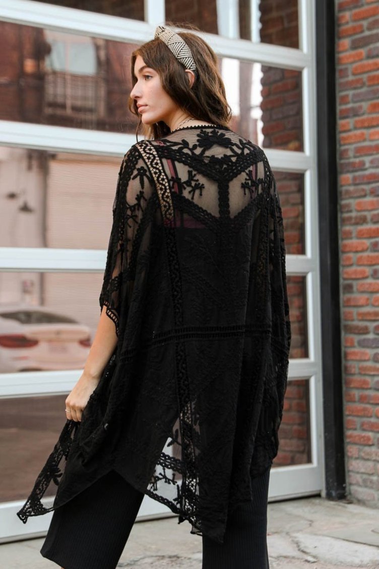 Embroidered Mesh Leaf Kimono - NeoKira Unlimited