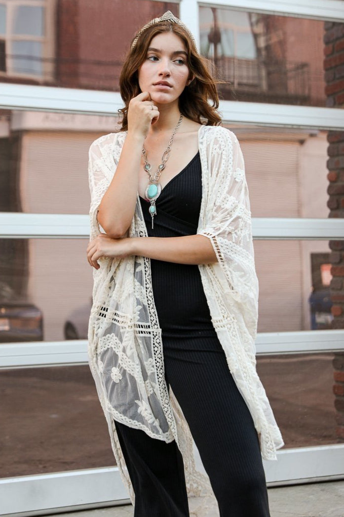 Embroidered Mesh Leaf Kimono - NeoKira Unlimited