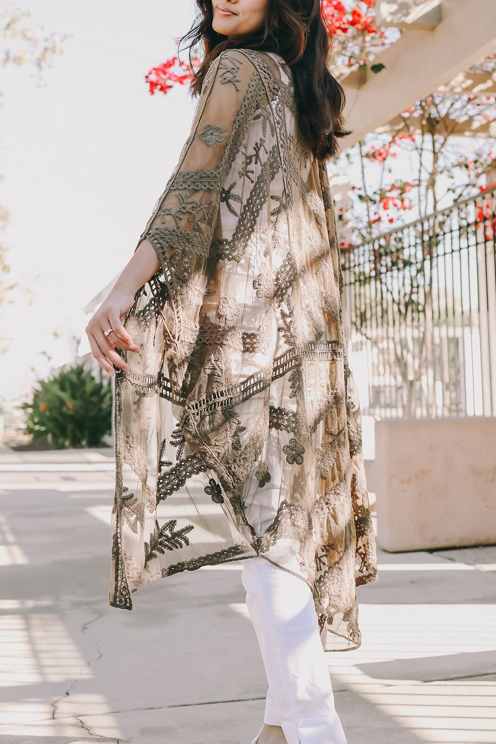 Embroidered Mesh Leaf Kimono - NeoKira Unlimited