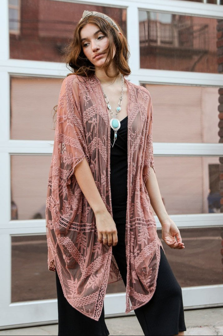 Embroidered Mesh Leaf Kimono - NeoKira Unlimited