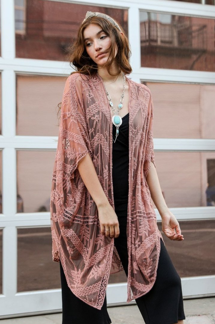 Embroidered Mesh Leaf Kimono - NeoKira Unlimited