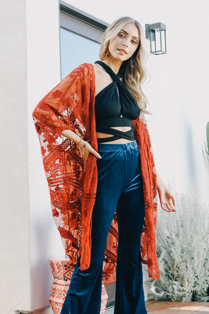 Embroidered Mesh Leaf Kimono - NeoKira Unlimited