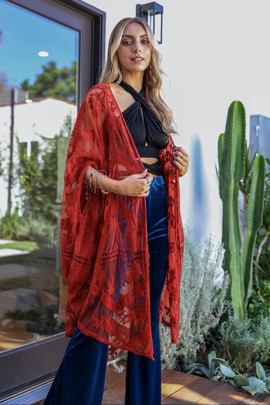 Embroidered Mesh Leaf Kimono - NeoKira Unlimited
