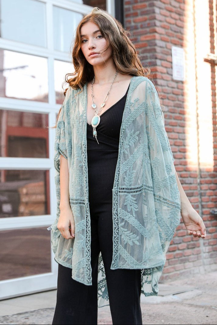Embroidered Mesh Leaf Kimono - NeoKira Unlimited