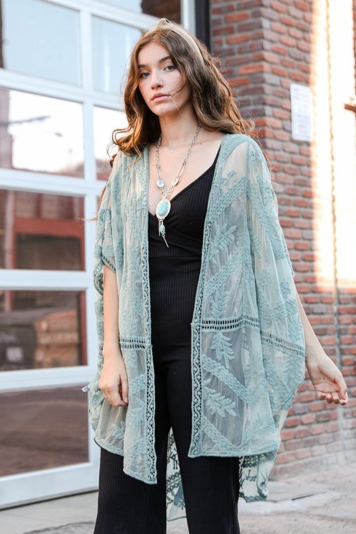 Embroidered Mesh Leaf Kimono - NeoKira Unlimited