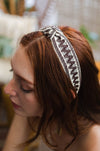 Embroidered Stitch Boho Knot Headband Headbands Leto Collection Brown  