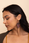 Engraved Leaf Leather Earrings Earrings Leto Collection Brown  