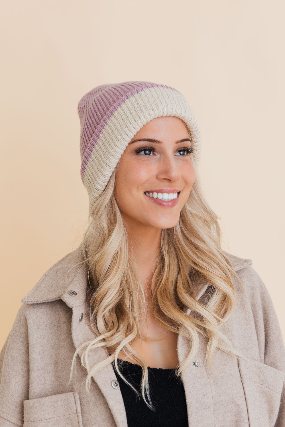 Essential Harmony Two-Tone Knit Beanie Beanies Leto Collection Lavender  