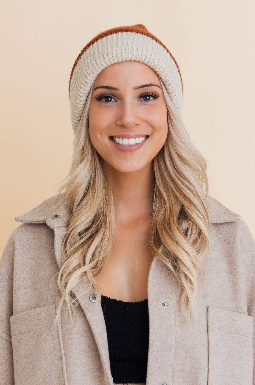 Essential Harmony Two-Tone Knit Beanie Beanies Leto Collection Rust  