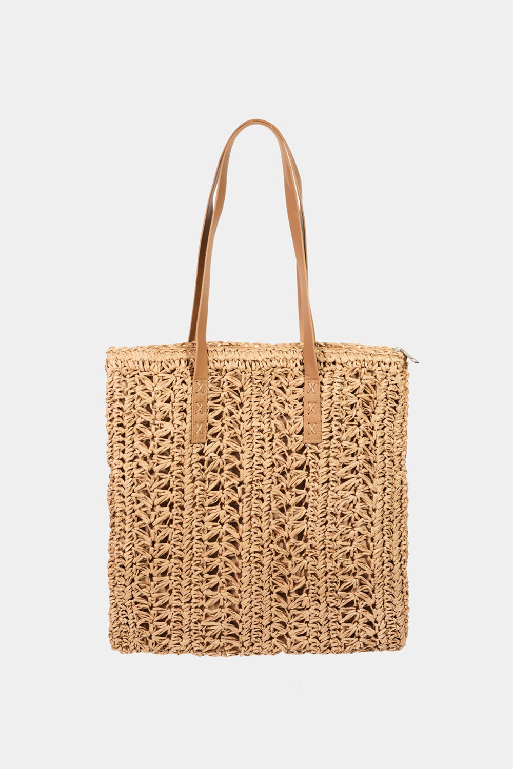 Fame Straw Braided Tote Bag Tote Bag Trendsi Khaki One Size 