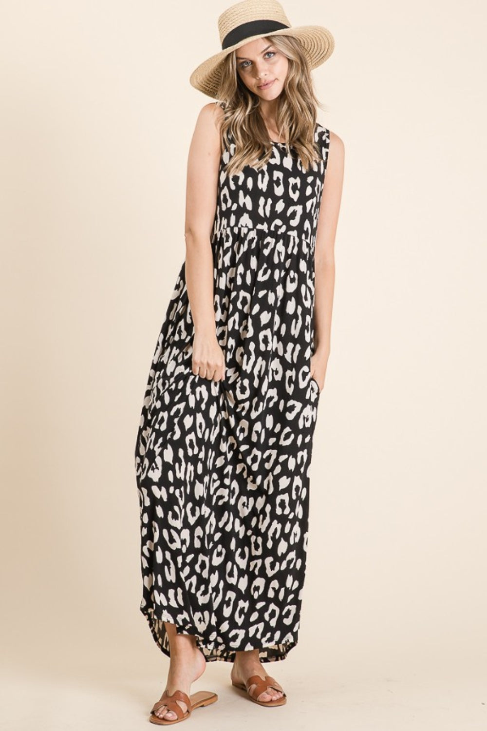 BOMBOM Leopard Maxi Dress with Pockets - NeoKira Unlimited