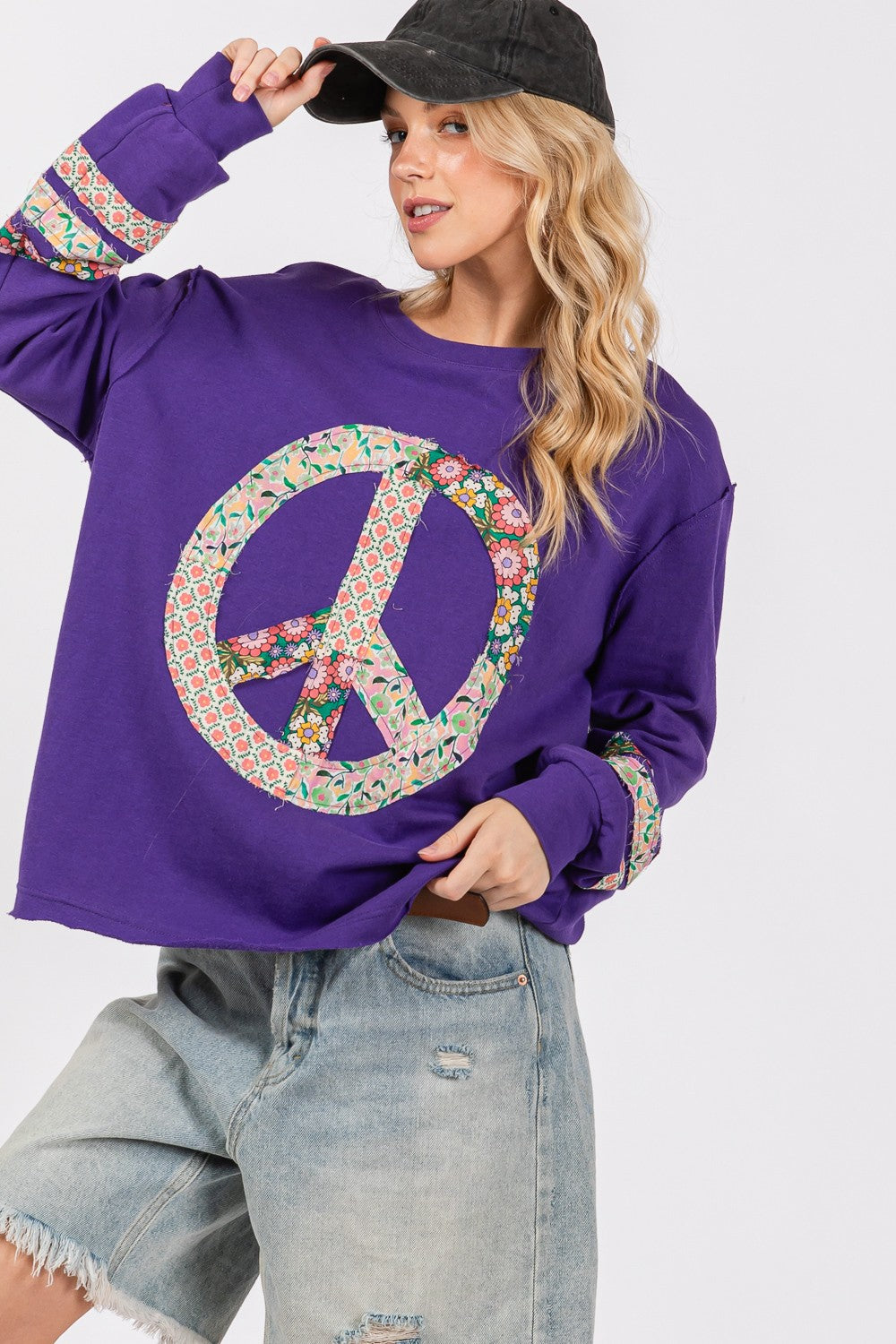 SAGE+FIG Peace Applique Patch Long Sleeve Top - NeoKira Unlimited
