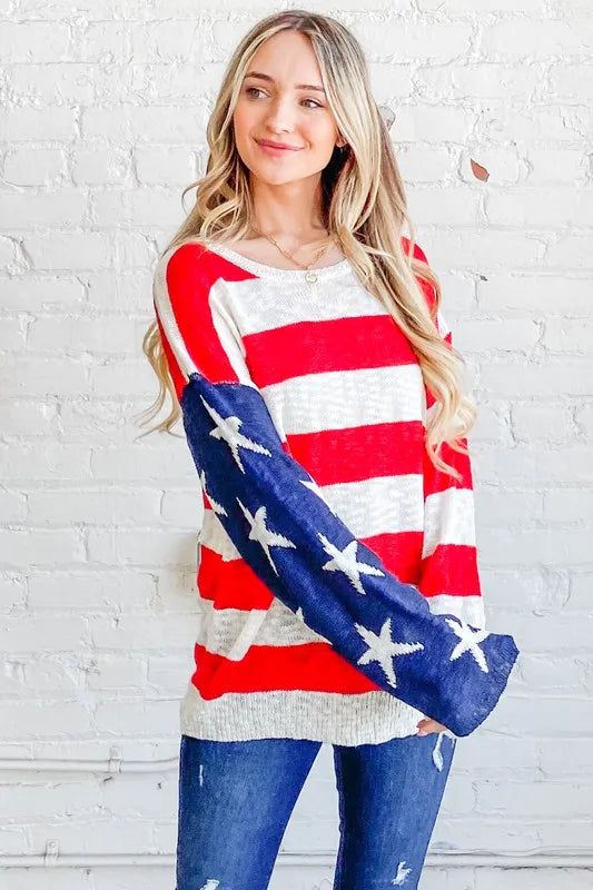 And The Why American Flag Long Sleeve Sweater - NeoKira Unlimited