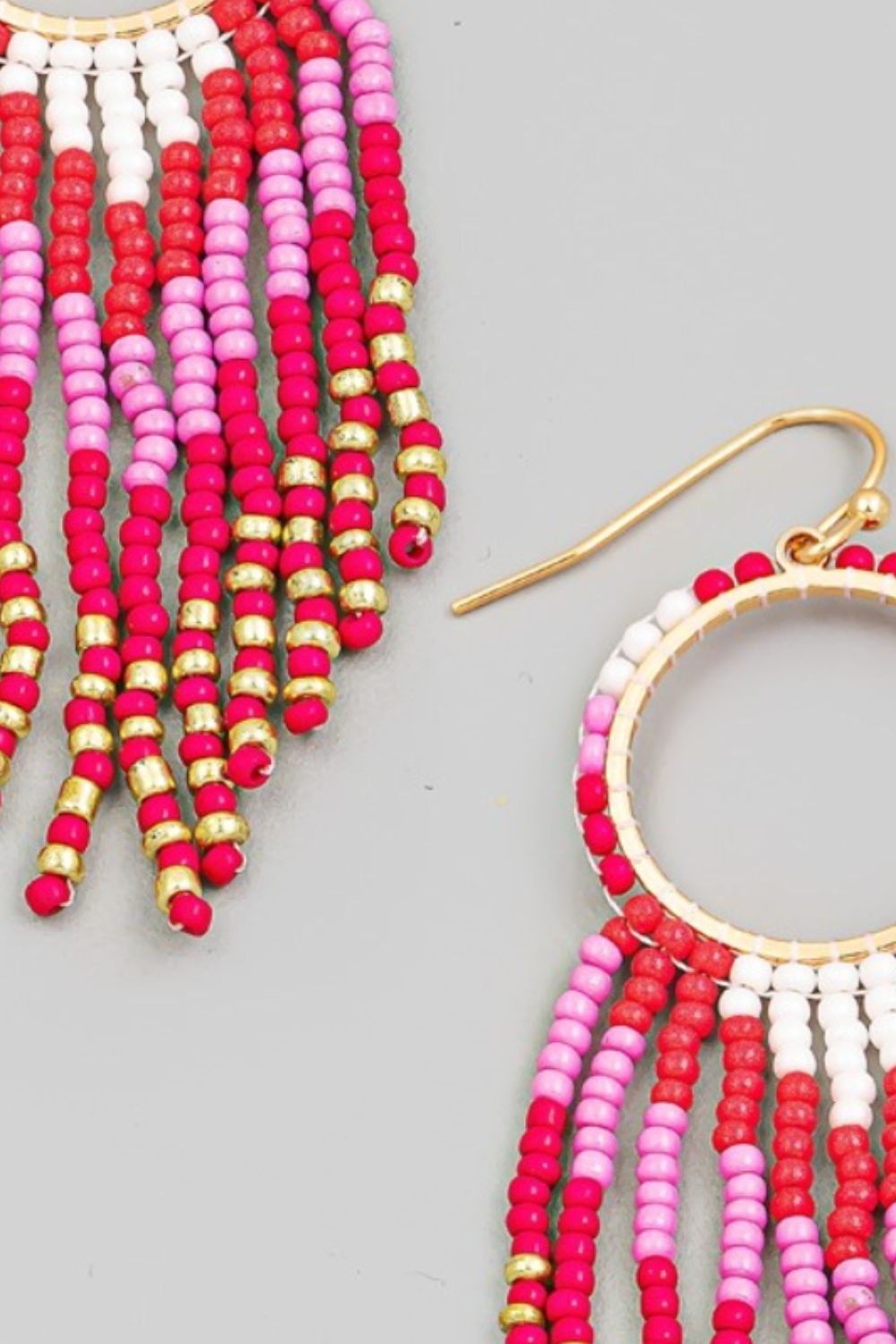 Fame Circle Cutout Seed Beaded Fringe Earrings Fringe Earrings Trendsi   