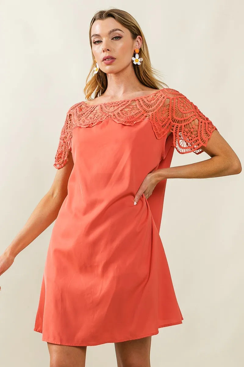 BiBi Crochet Lace Yoke Detailed Wrinkled Dress - NeoKira Unlimited