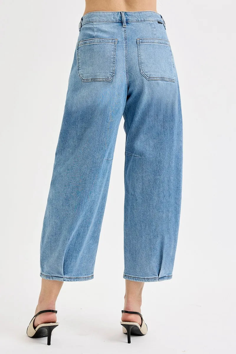RISEN Full Size Mid-Rise Light Blue Wide Leg Cropped Jeans Relaxed Vintage Boyfriend Fit - NeoKira Unlimited