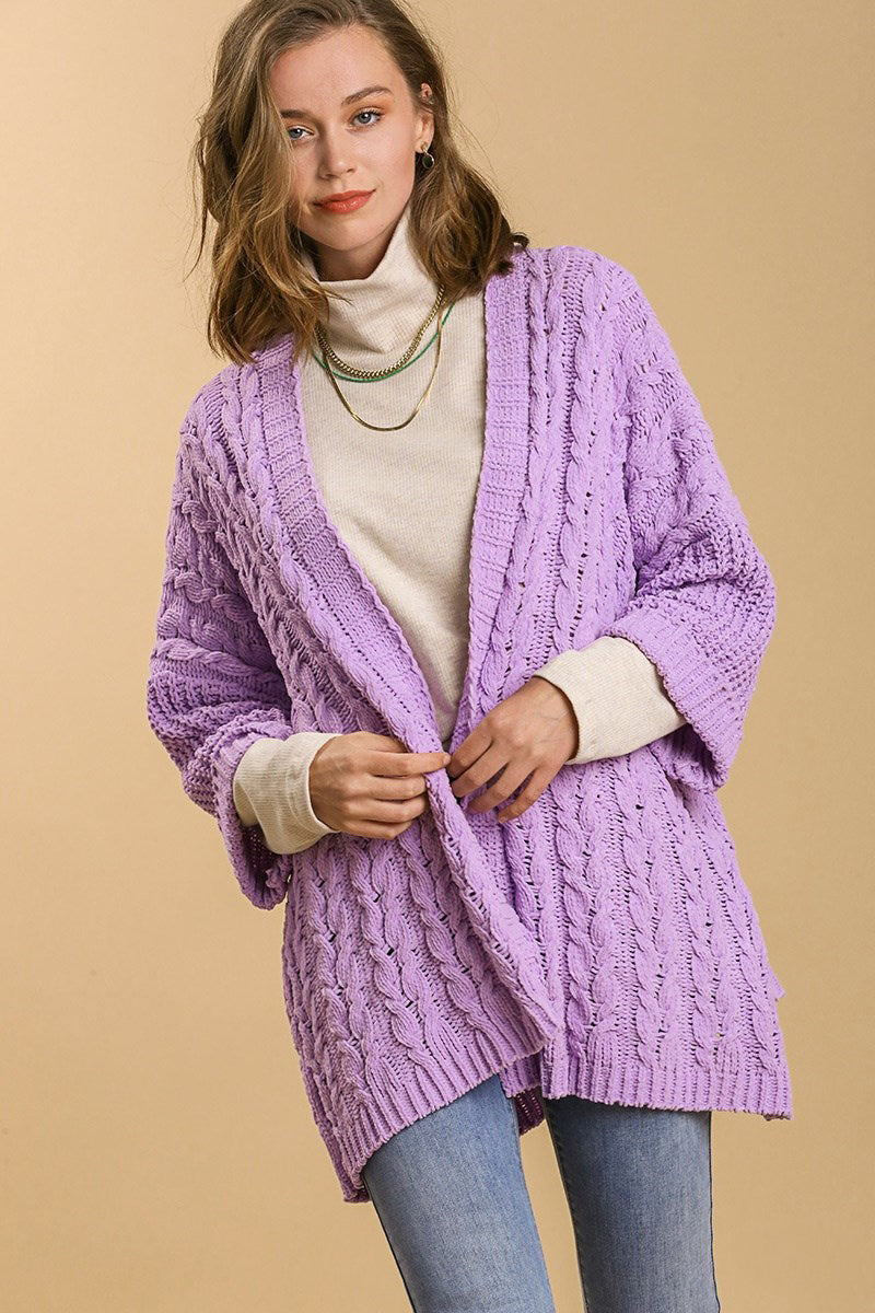 Umgee Full Size Cable Knit Open Front Long Sleeve Cardigan - NeoKira Unlimited