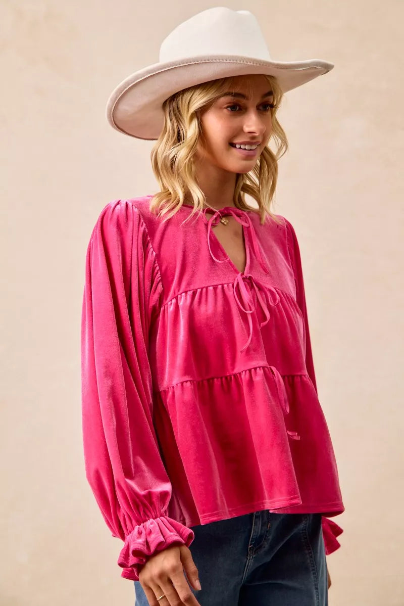 BiBi Velvet Bow Tied Blouse Boho Chic Winter Style - NeoKira Unlimited