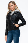 YMI Removable Faux Layered Multi-Pocket Jacket with Fuzzy Hood - NeoKira Unlimited