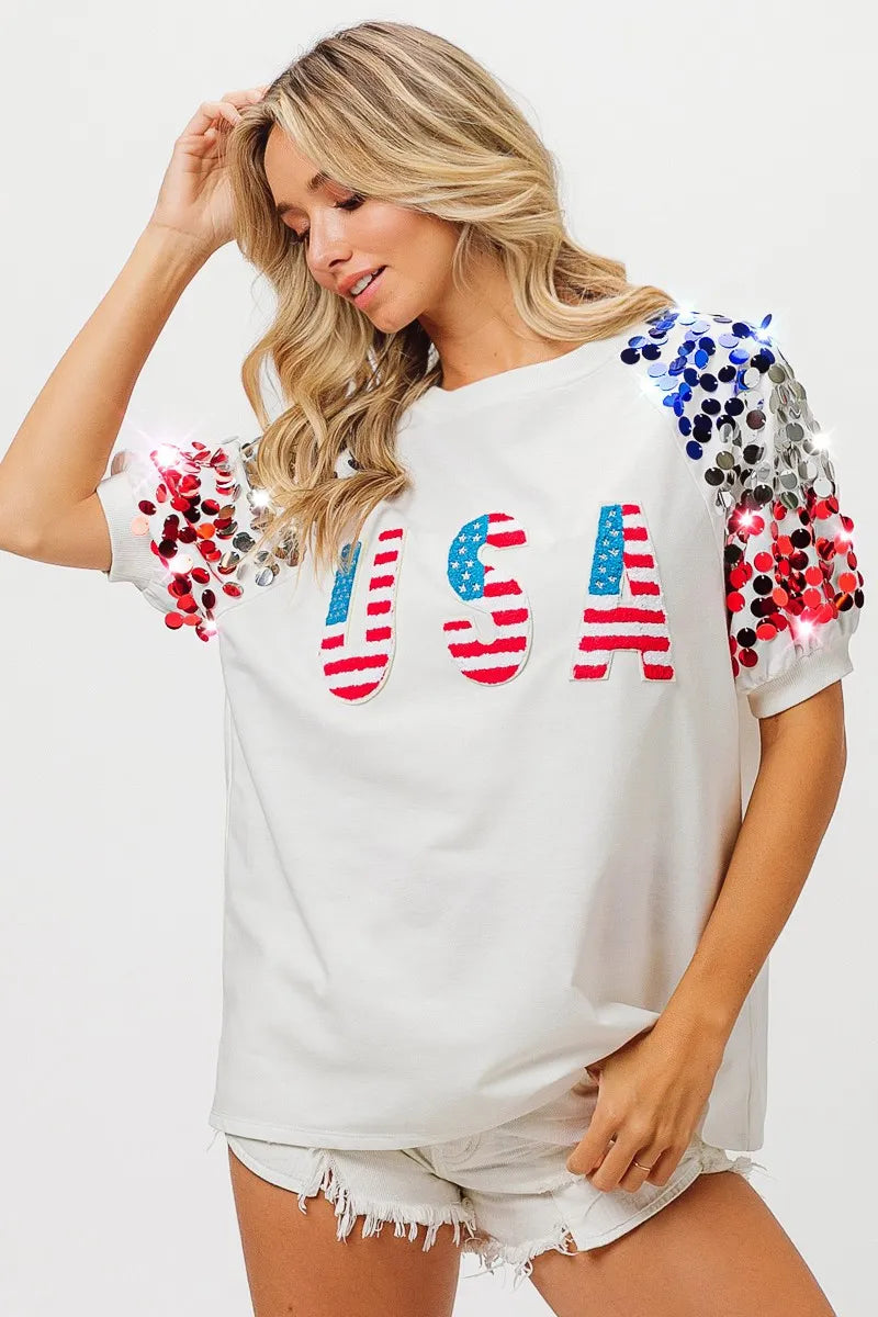 BiBi American Flag Theme Sequin Top - NeoKira Unlimited