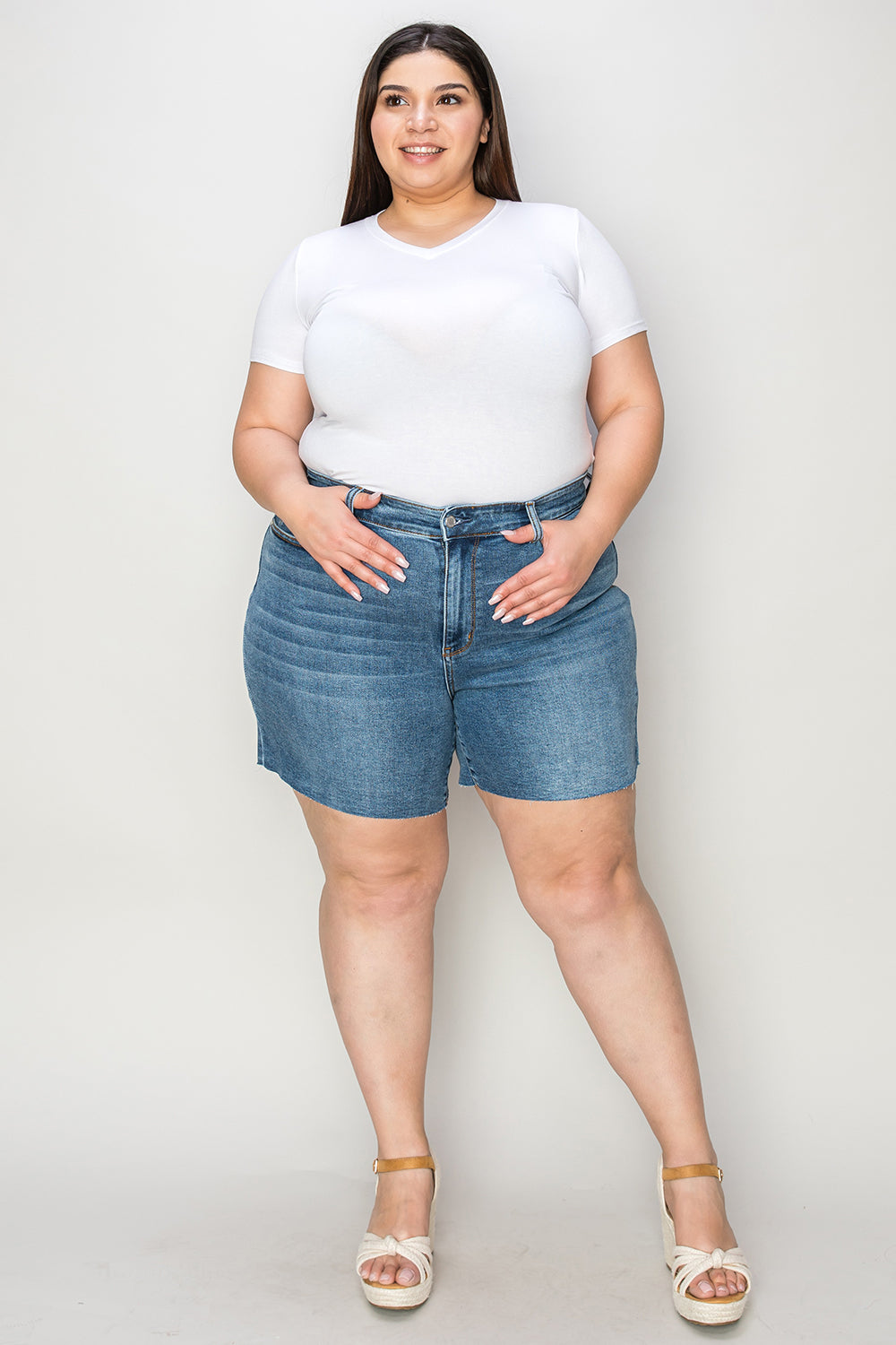 Judy Blue Full Size High Waist Slim Denim Shorts - NeoKira Unlimited