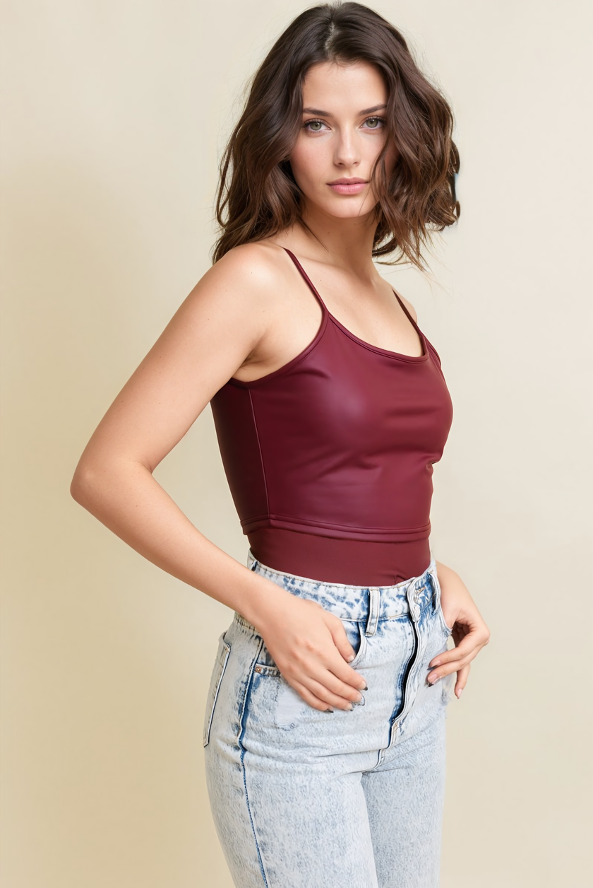 Leatherette Strappy Crop Cami Top - NeoKira Unlimited