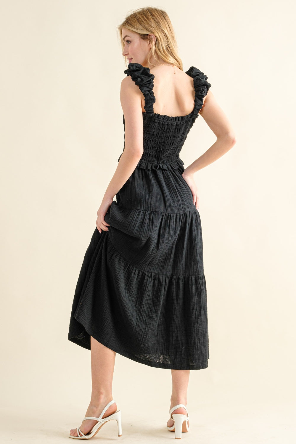 And The Why Smocked Ruffled Tiered Dress Midi Dress Trendsi   