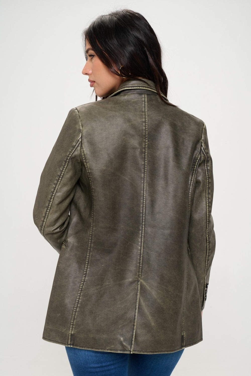 Coalition LA Single-Breasted Vegan Leather Blazer Blazer Trendsi   