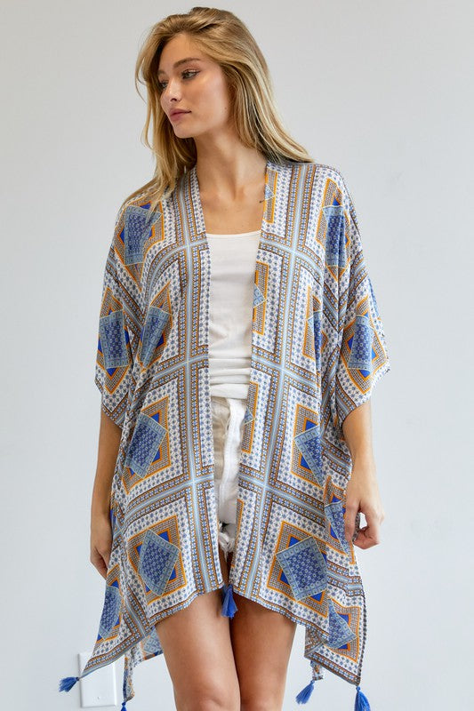 Printed Short Sleeve loose Kimono  Davi & Dani   