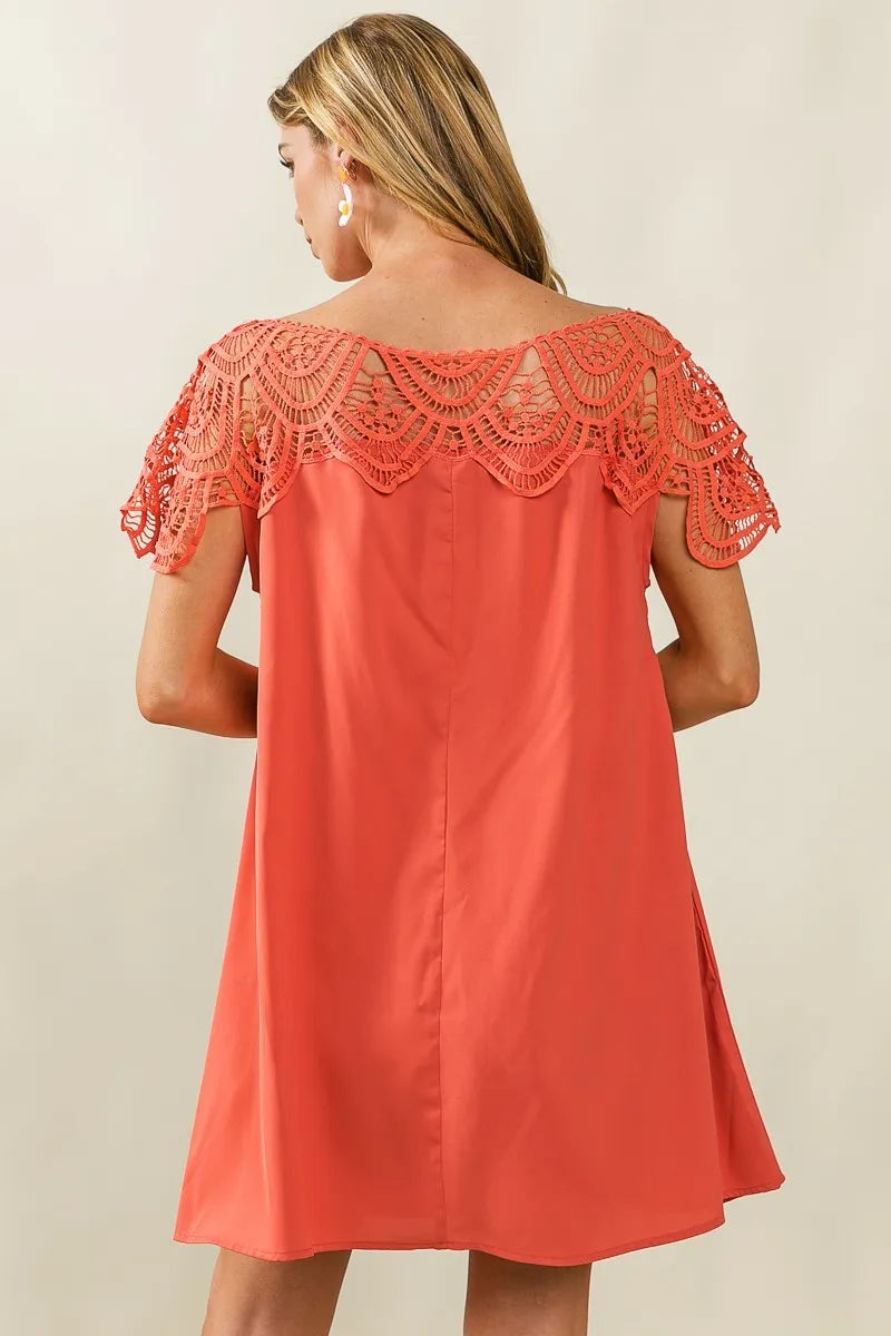 BiBi Crochet Lace Yoke Detailed Wrinkled Dress - NeoKira Unlimited