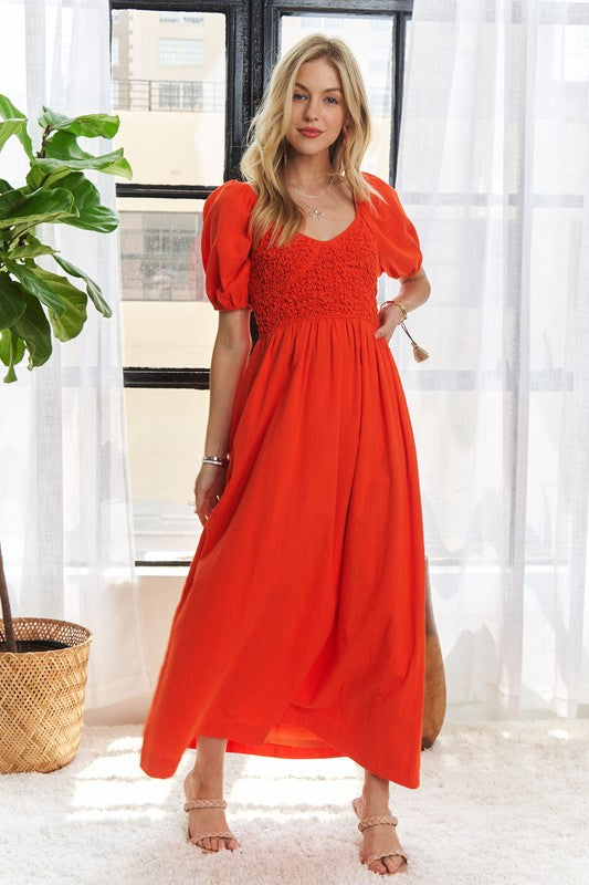 ADORA Popcorn Smocked Puff Sleeve Dress - NeoKira Unlimited