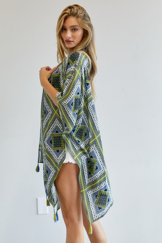 Printed Short Sleeve loose Kimono  Davi & Dani   