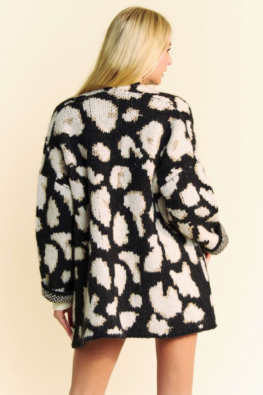 Davi & Dani Leopard Open Front Long Sleeve Cardigan - NeoKira Unlimited