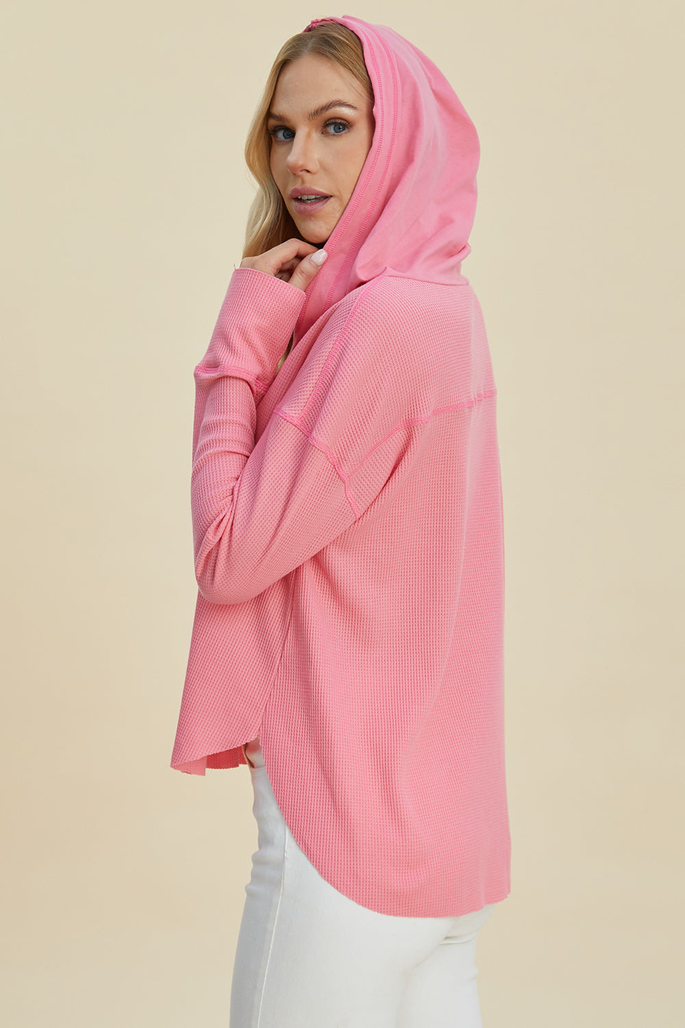 Double Take Full Size High-Low Dropped Shoulder Long Sleeve Hoodie - NeoKira Unlimited
