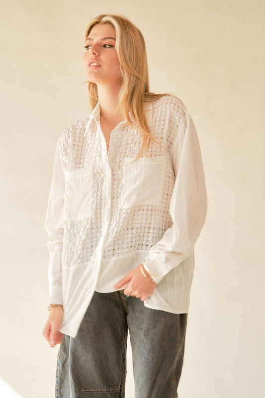 Davi & Dani Crinkled Jacquard Button Down Shirt - NeoKira Unlimited