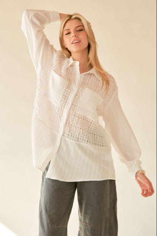 Davi & Dani Crinkled Jacquard Button Down Shirt - NeoKira Unlimited