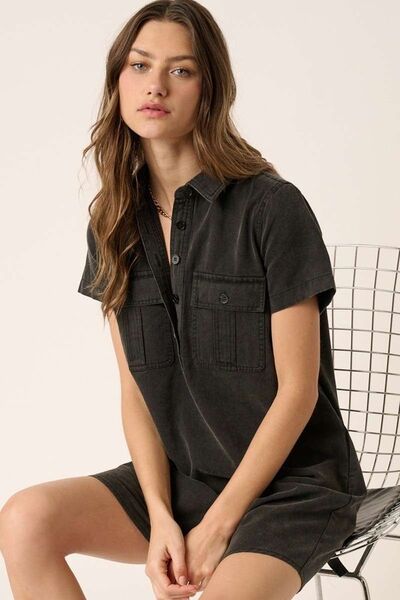 Mittoshop Button Detail Collared Neck Short Sleeve Shirt Dress - NeoKira Unlimited