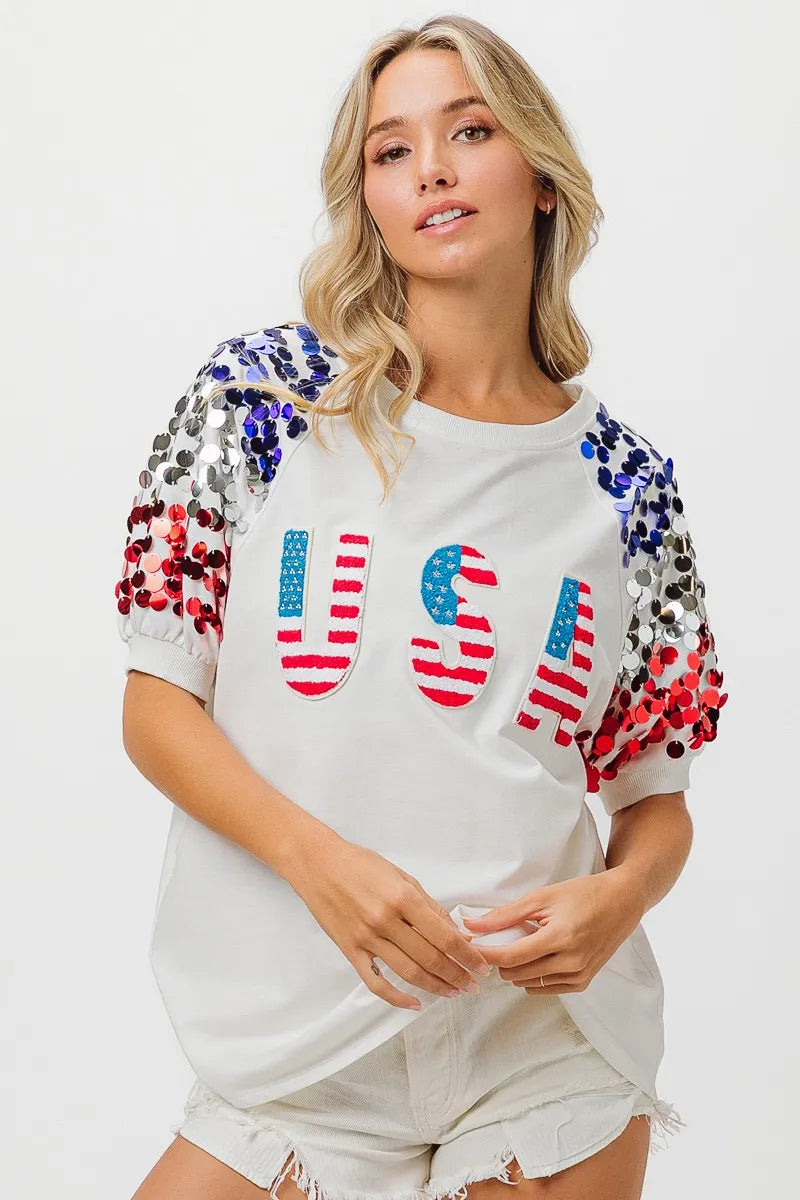 BiBi American Flag Theme Sequin Top - NeoKira Unlimited