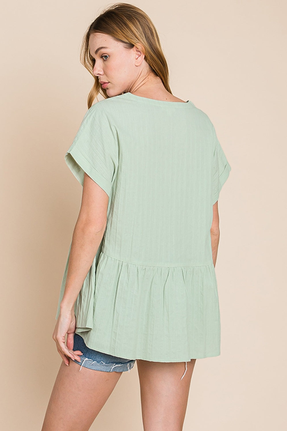 Cotton Bleu by Nu Lab Ruched Notched Short Sleeve Blouse Blouse Trendsi   