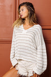 BiBi Stripe V-Neck Knit Top Top Trendsi Ivory/Taupe S 